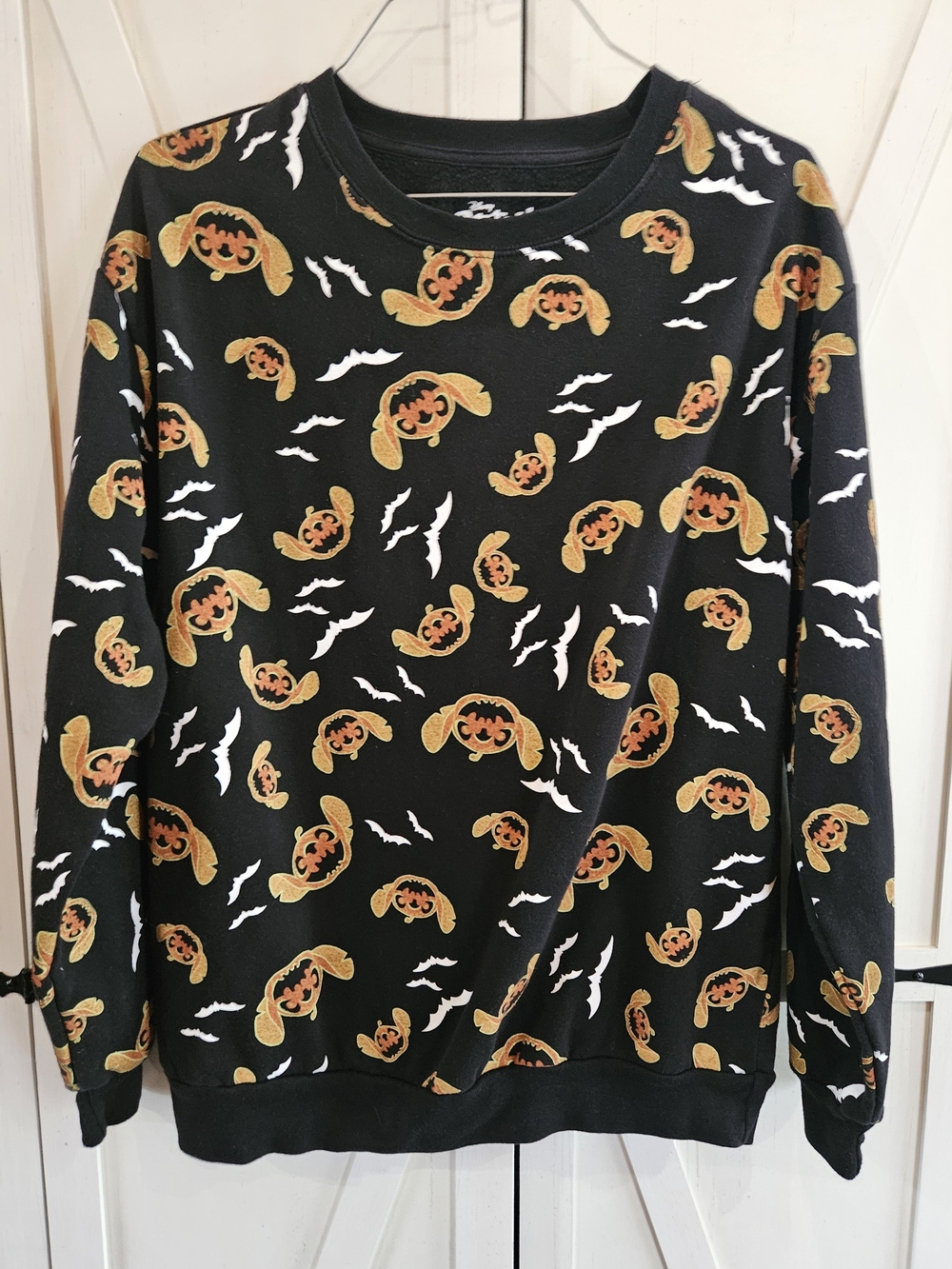 Disney Black Crewneck Sweater with Orange Pumpkin & White Bat Print